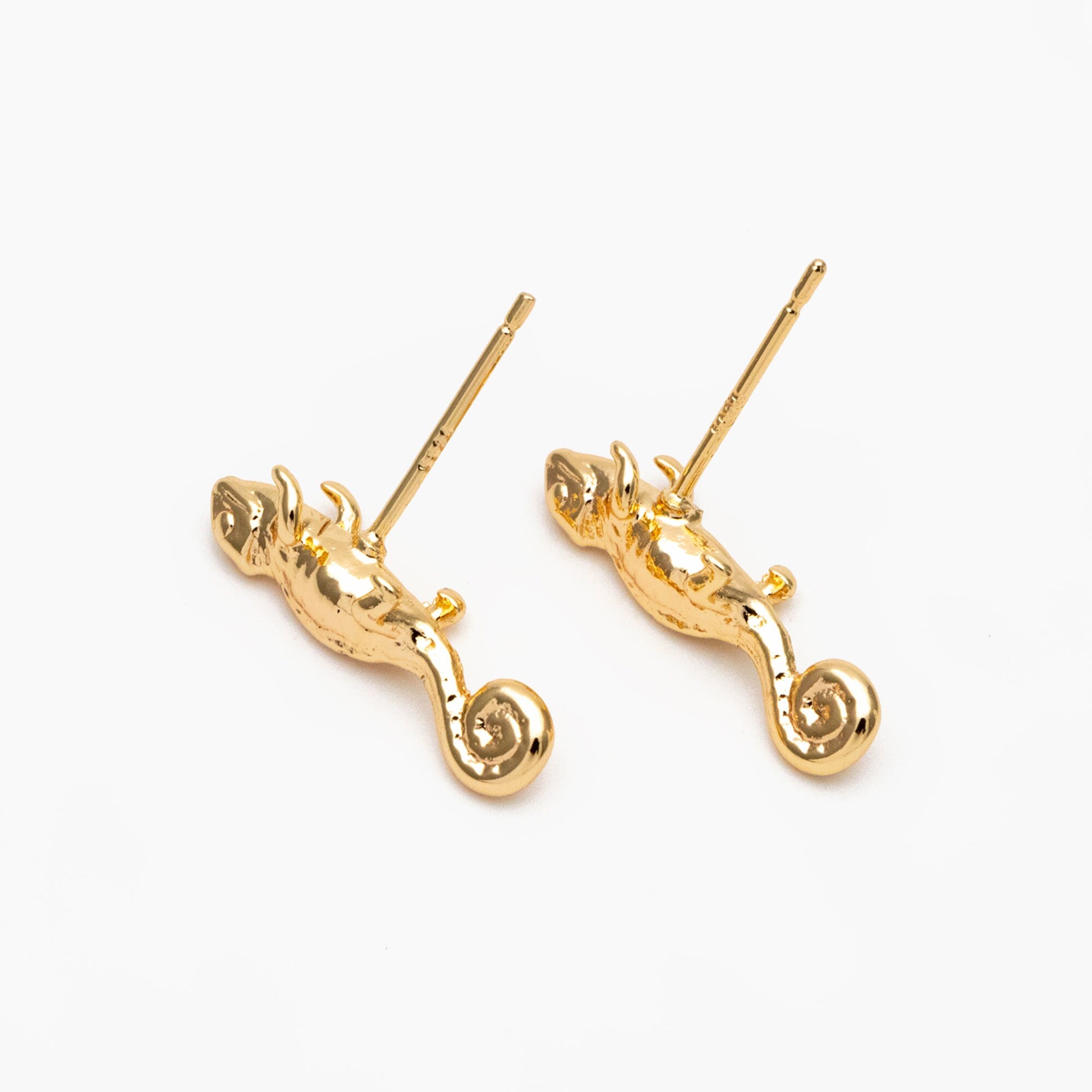 10pcs Gold Lizard Earrings 7x19mm, Gold Plated Brass Chameleon Stud Earrings (GB-4024)