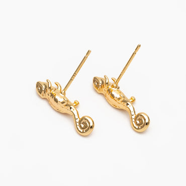 10pcs Gold Lizard Earrings 7x19mm, Gold Plated Brass Chameleon Stud Earrings (GB-4024)
