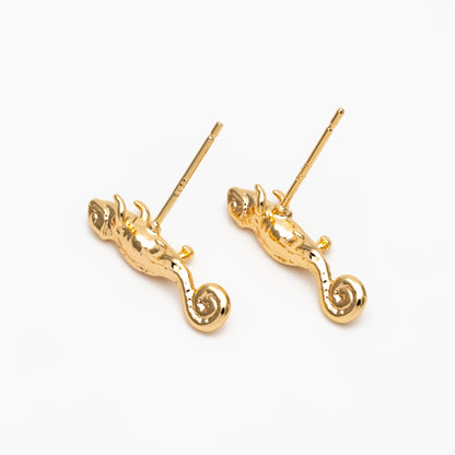 10pcs Gold Lizard Earrings 7x19mm, Gold Plated Brass Chameleon Stud Earrings (GB-4024)