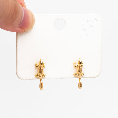 10pcs Gold Lizard Earrings 7x19mm, Gold Plated Brass Chameleon Stud Earrings (GB-4024)