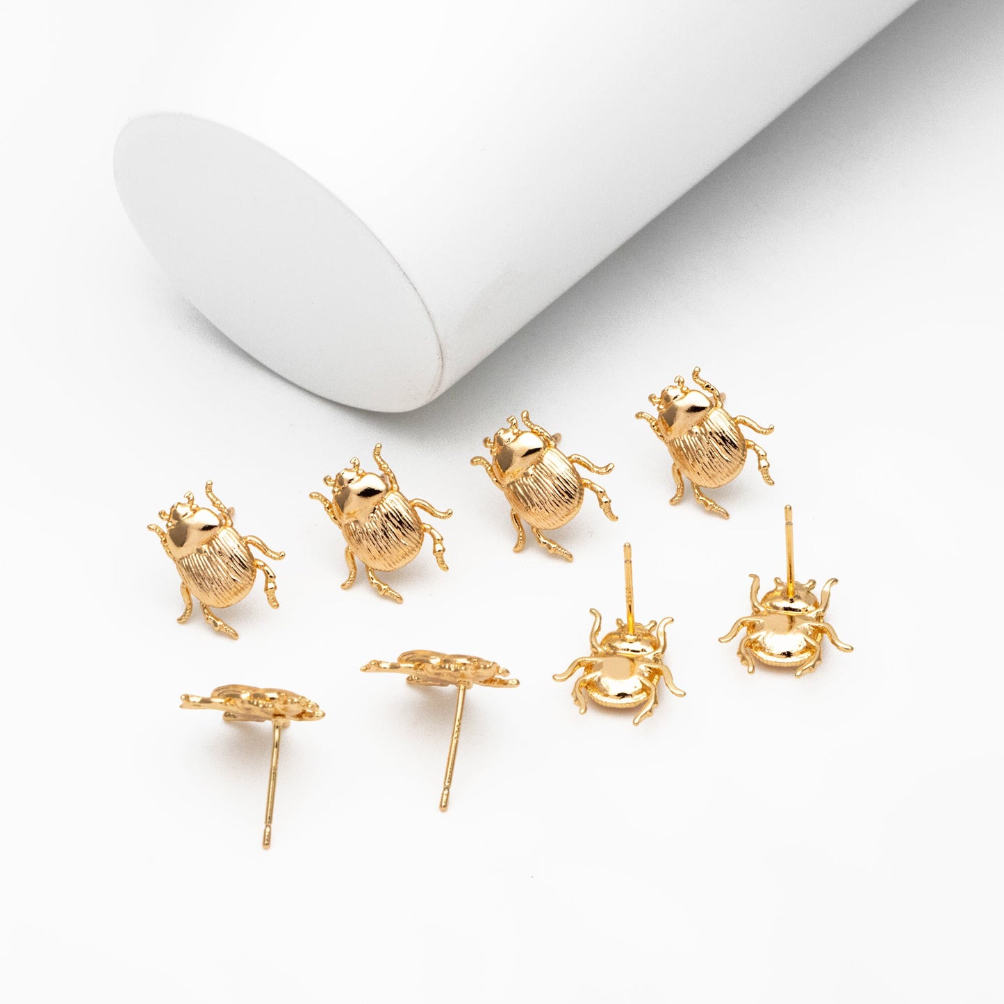 10pcs Gold/ Silver Texture Beetle Earrings 14x13mm, Gold/ Rhodium Plated Brass, Insect Stud Earrings (GB-4026)