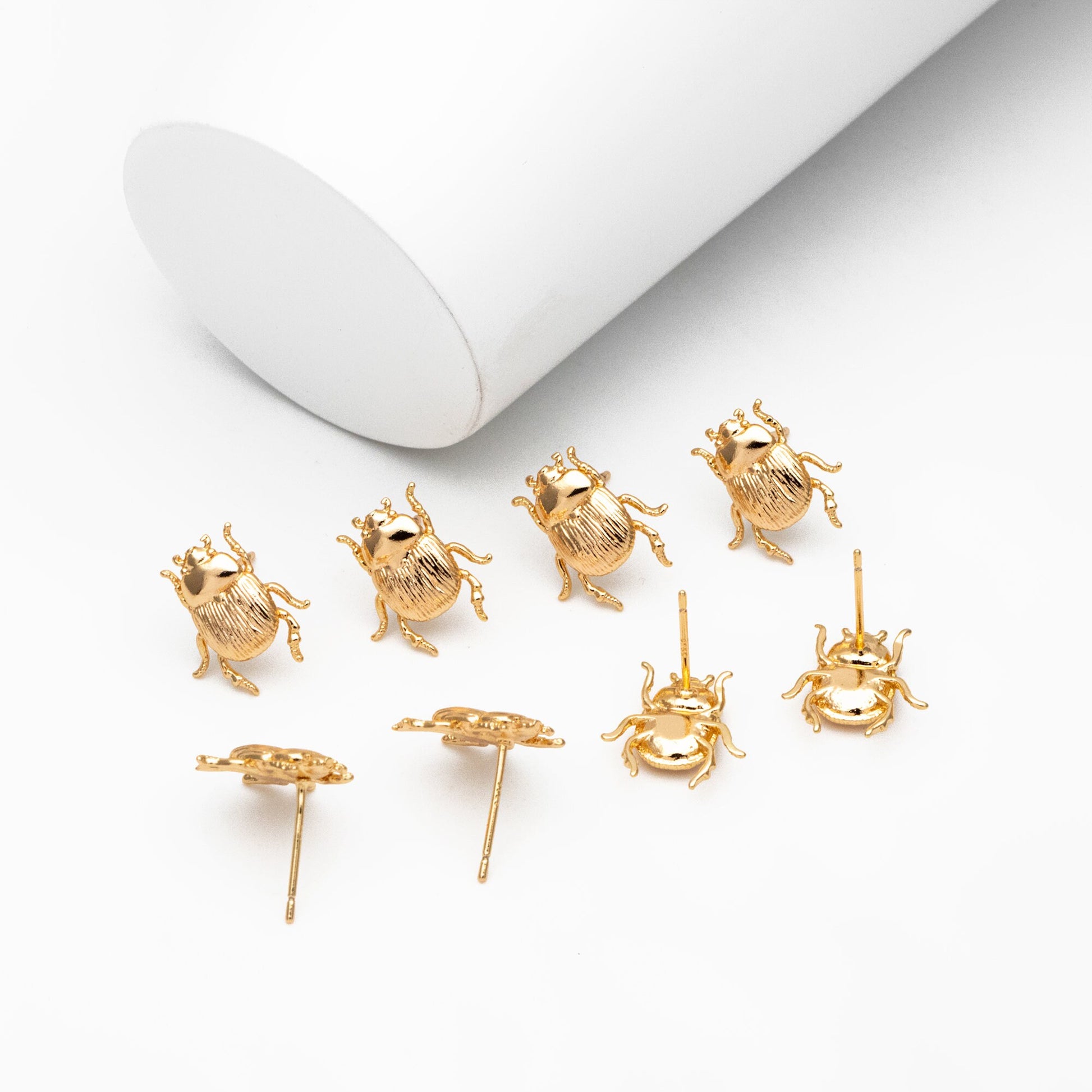 10pcs Gold/ Silver Texture Beetle Earrings 14x13mm, Gold/ Rhodium Plated Brass, Insect Stud Earrings (GB-4026)