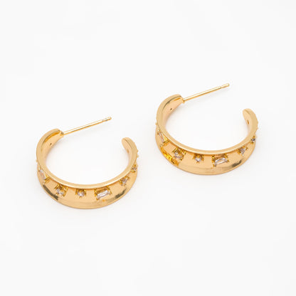 4pcs CZ Pave Gold Round Circle Earrings, Gold plated Brass, Geometric Hoop Stud Earrings (GB-4027)