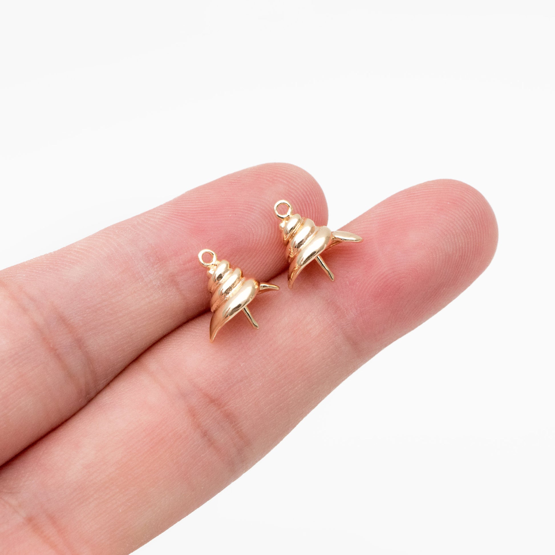 10pcs Gold Conch Caps, Real Gold plated Brass, Peg For Half Drilled Pearl Mounts, Peg Pearl Findings (GB-4773-F)