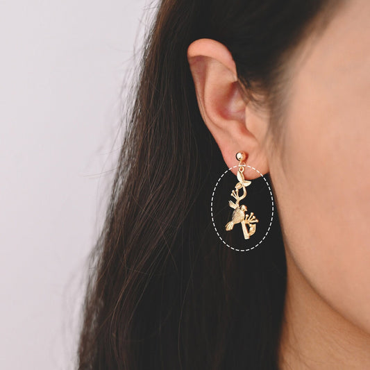 10pcs Bird on Tree connector, Birds Branch with Two Loops, Real Gold plated Brass, Lead Nickel Free (GB-060)