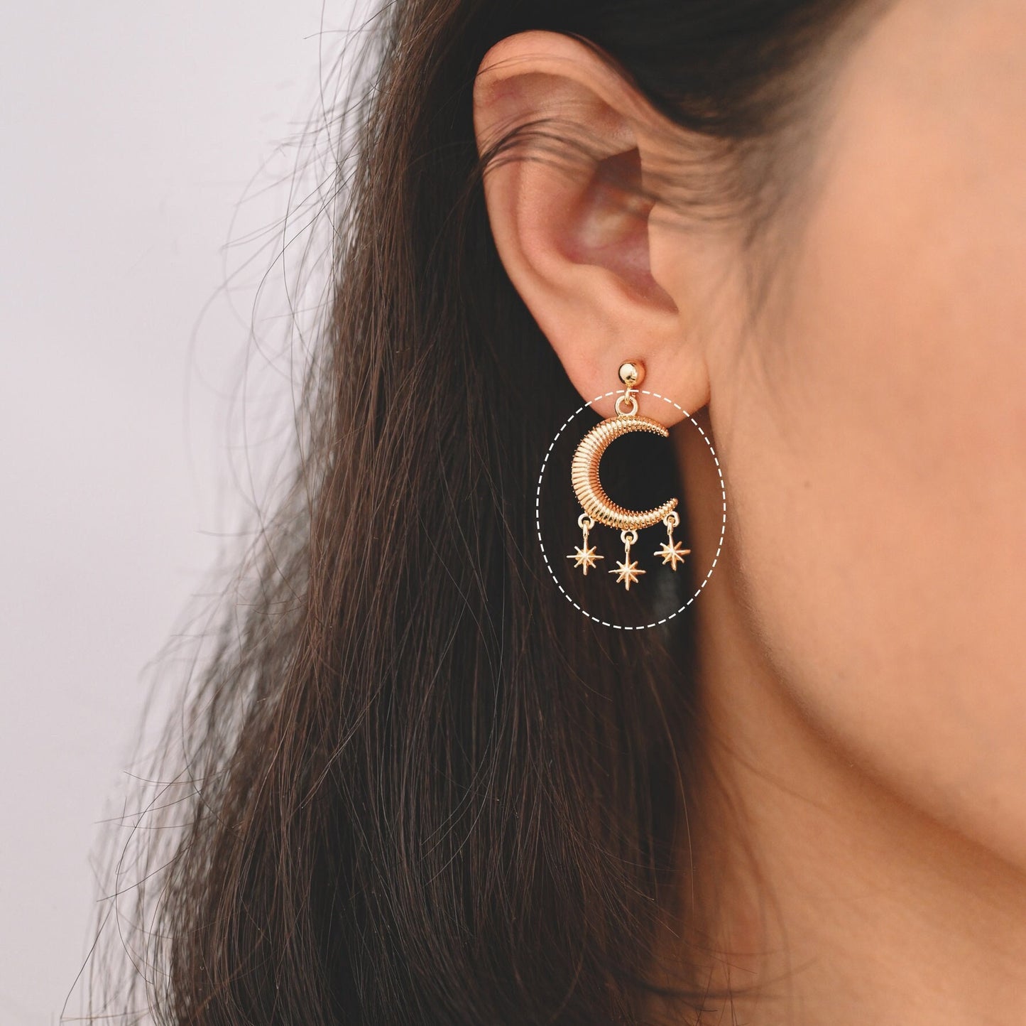 4pcs Gold Moon Star Charms 27x14mm, 18K Gold plated Brass Moon Pendants (GB-2394-E)