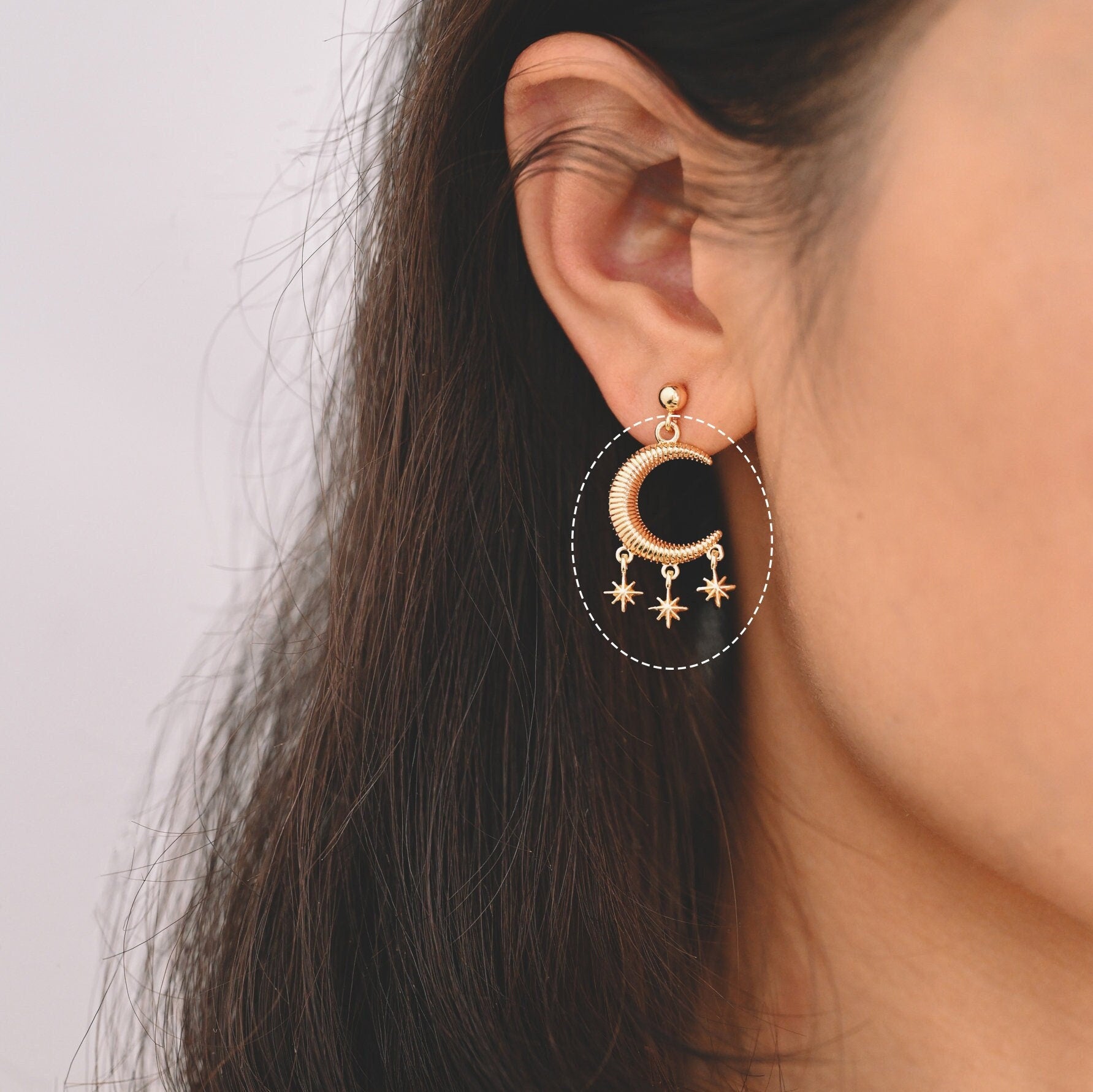 4pcs Gold Moon Star Charms 27x14mm, 18K Gold plated Brass Moon Pendants (GB-2394-E)