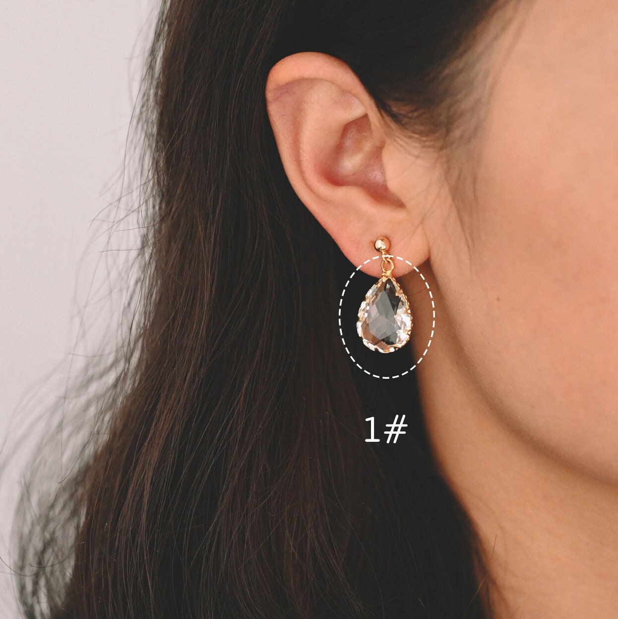 4pcs Gold Framed Clear Dangle Charms, Gold plated Brass Crystal Glass Pendants (GB-550)