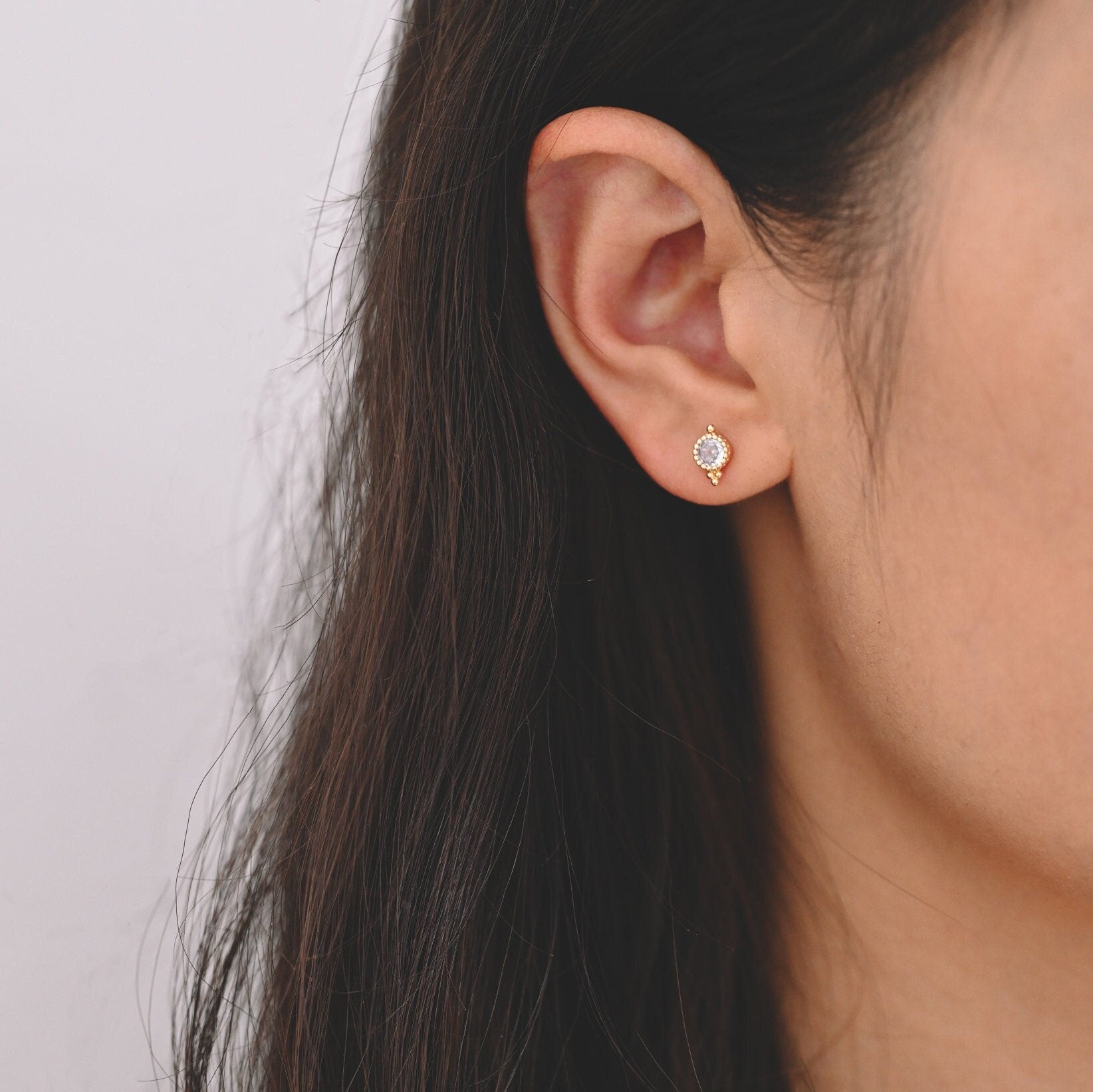 10pcs CZ Pave Round Ear Posts 8x5mm, Gold Plated Brass Dainty Stud Earrings (GB-3914)