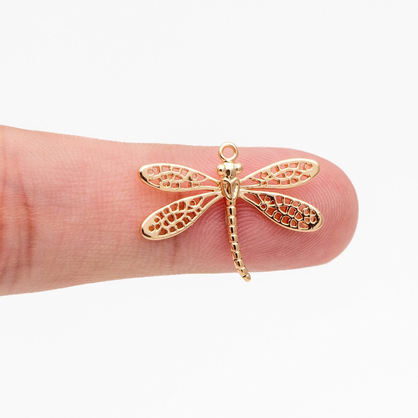 4pcs Gold/ Silver Dragonfly Charm 15x22mm, 18K Gold/ Rhodium Plated Brass, Cute Dragonfly Pendants (GB-3196-D)