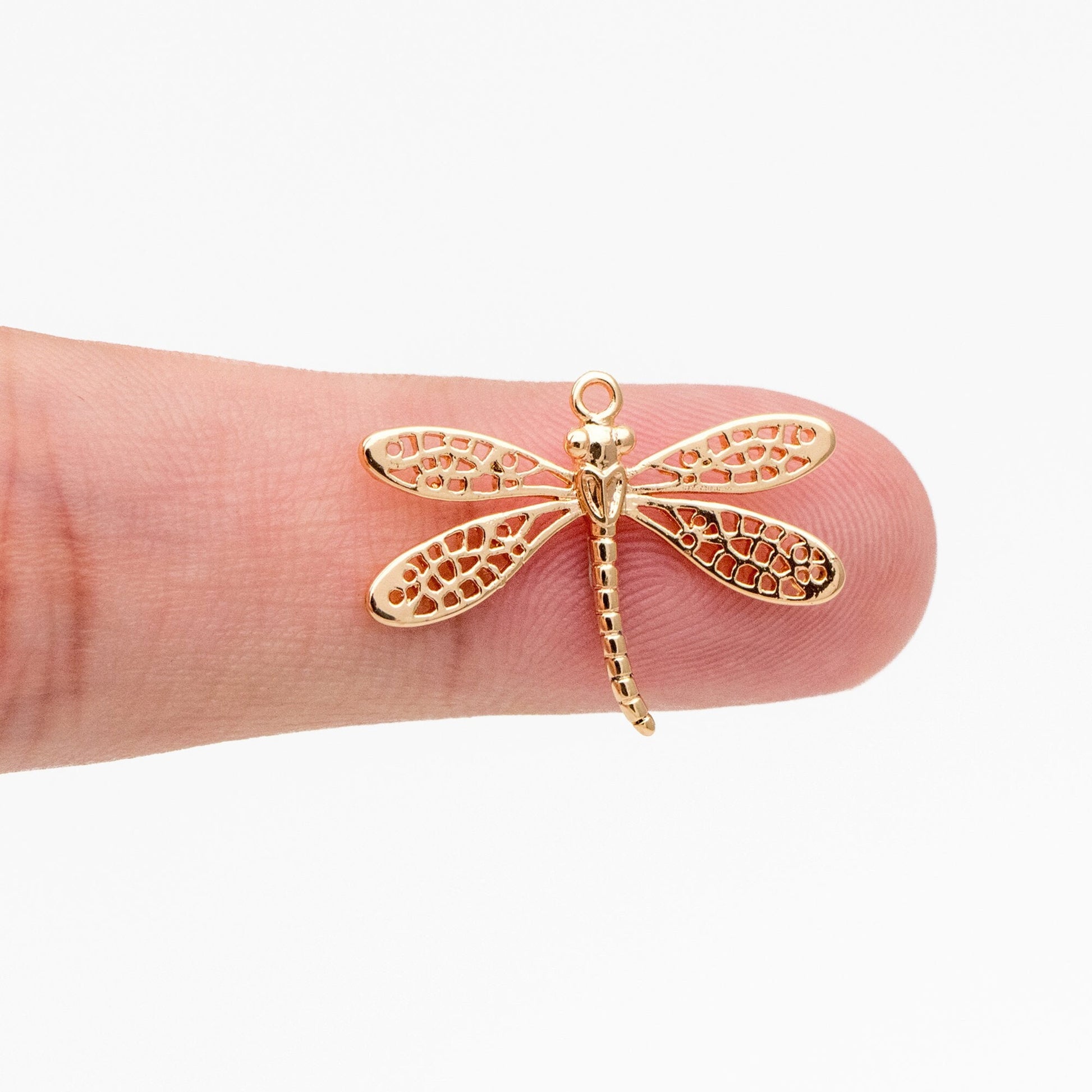 4pcs Gold/ Silver Dragonfly Charm 15x22mm, 18K Gold/ Rhodium Plated Brass, Cute Dragonfly Pendants (GB-3196-D)