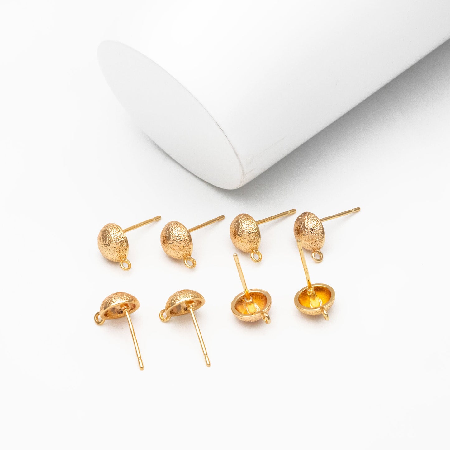 10pcs Gold Stardust Round Earring With Loop, 18K Gold plated Brass, Geometric Stud Earring Components (GB-3911)