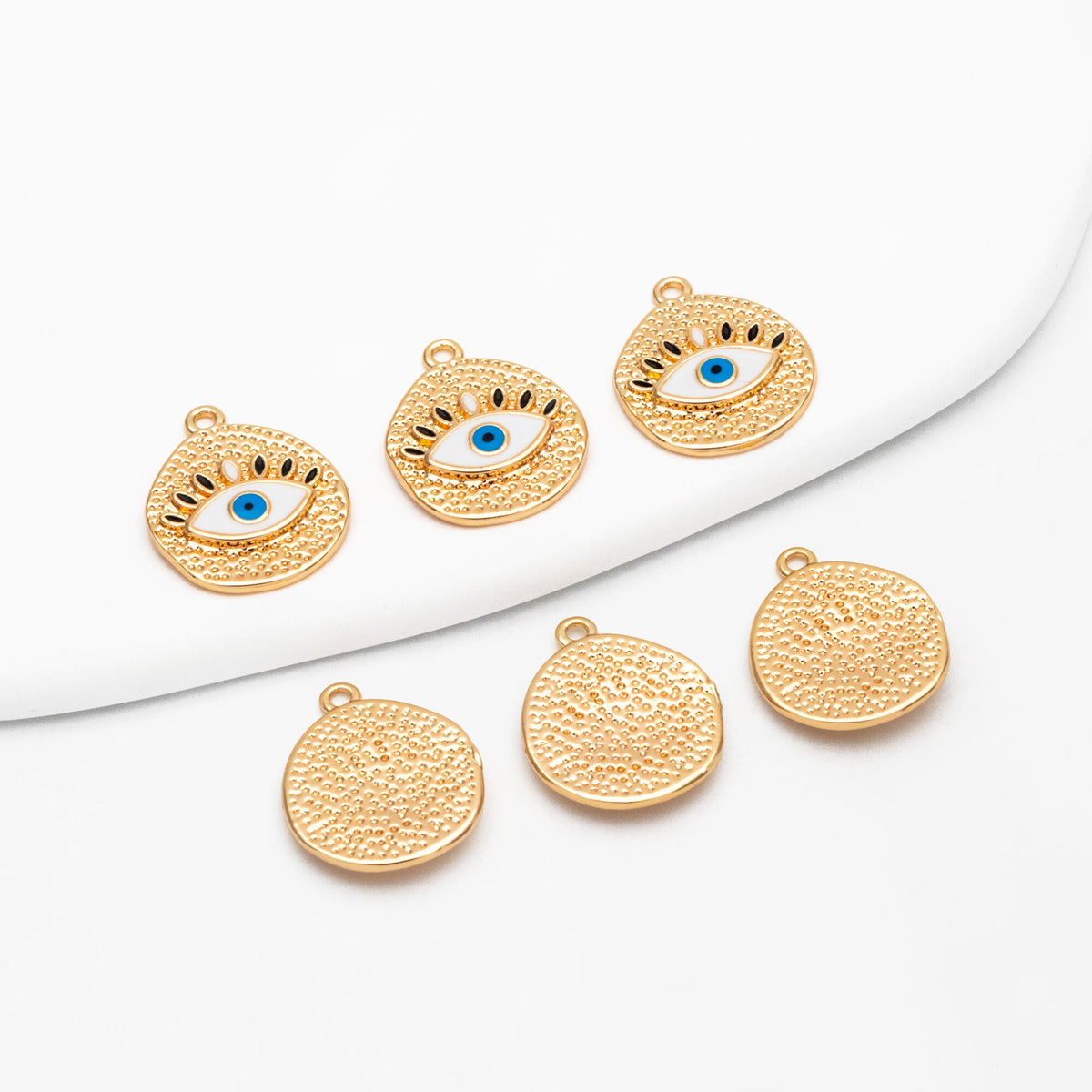 4pcs Gold Enamel Evil Eyes Charm, 18K Gold plated Brass, Round Evil Eyes Charm Pendants (GB-4085-J)