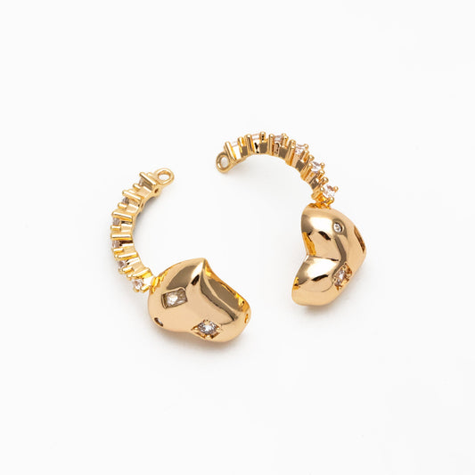 4pcs CZ pave Gold Heart Ring Connector, Half Circle Connector (GB-3906)