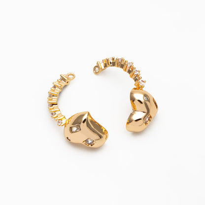 4pcs CZ pave Gold Heart Ring Connector, Half Circle Connector (GB-3906)