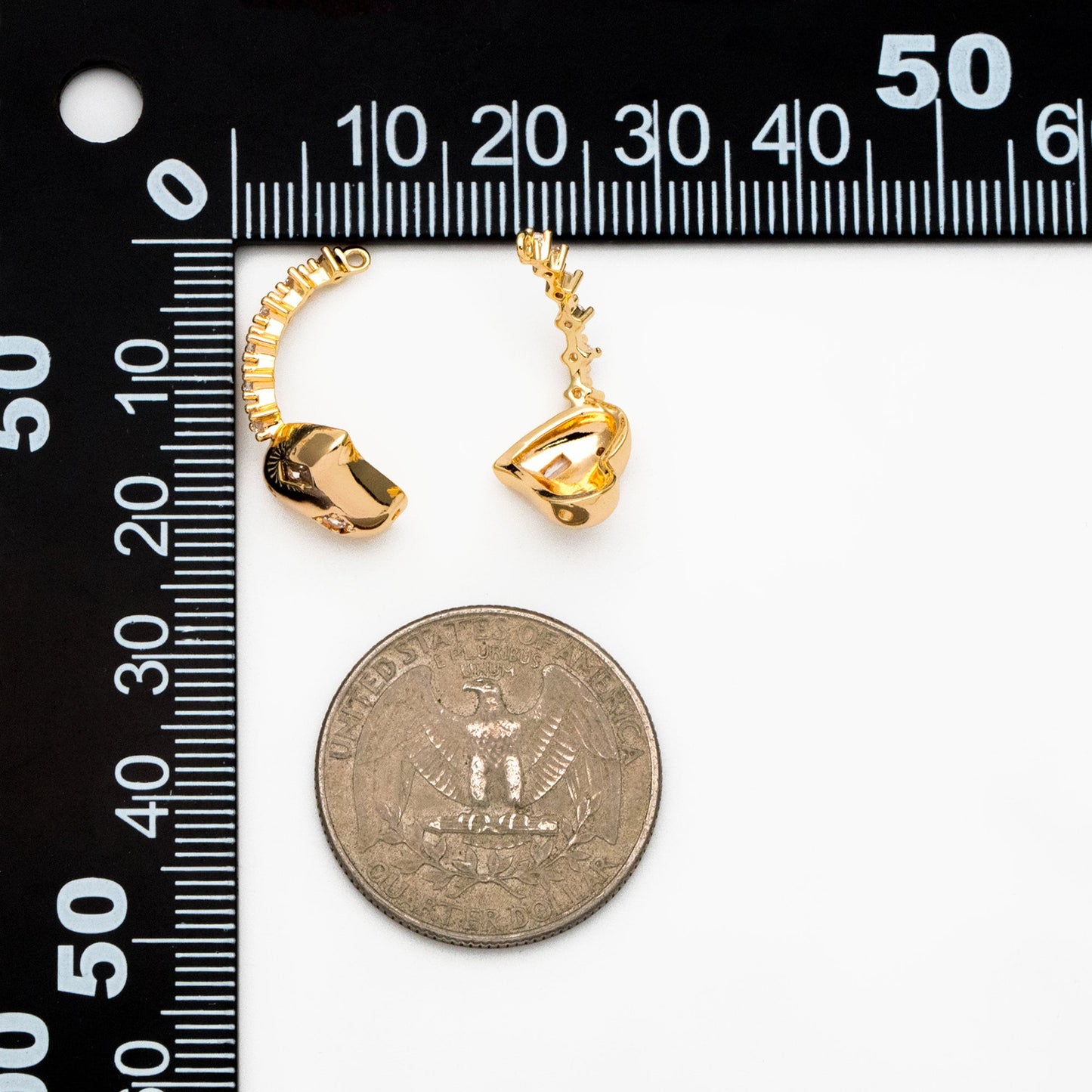 4pcs CZ pave Gold Heart Ring Connector, Half Circle Connector (GB-3906)