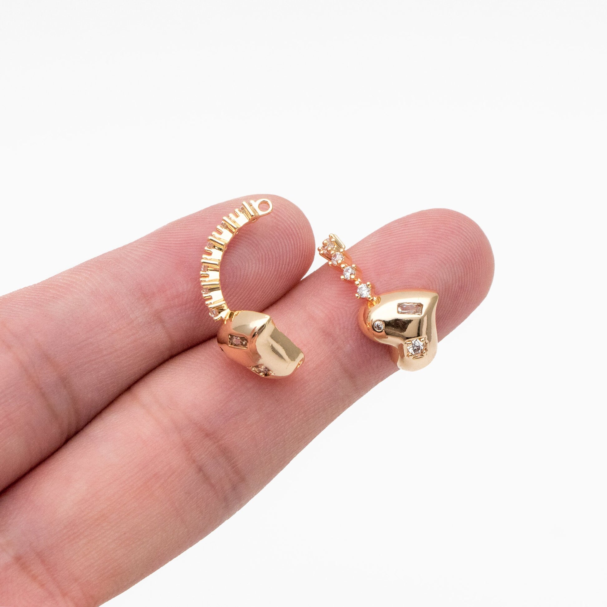 4pcs CZ pave Gold Heart Ring Connector, Half Circle Connector (GB-3906)