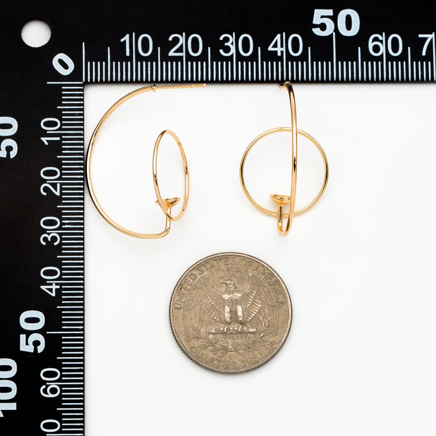 4pcs Gold C Shap Earring with Hoop, Real Gold plated Brass, Circle Stud Earring with 5mm Cup (GB-3919)