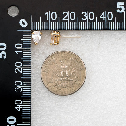 10pcs CZ Pave Teardrop Ear Posts, 18K Gold/ Rhodium Plated Brass, Water Drop Stud Earrings (GB-2618-B)