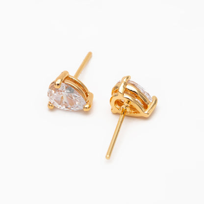 10pcs CZ Pave Teardrop Ear Posts, 18K Gold/ Rhodium Plated Brass, Water Drop Stud Earrings (GB-2618-B)