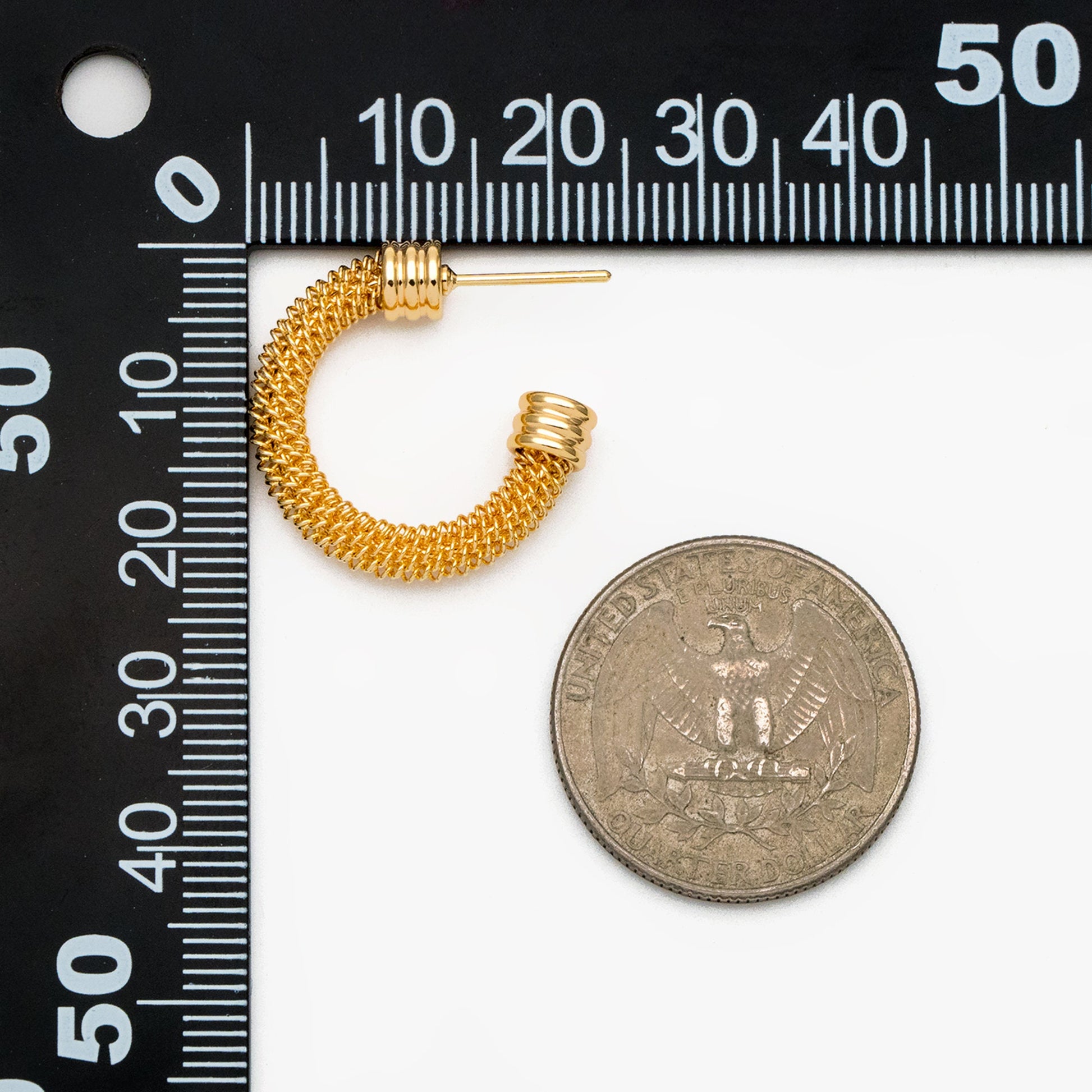 4pcs Gold Round Circle Ear Posts 22mm, Gold plated Brass, Dainty Geometric Hoop Stud Earrings (GB-3937)