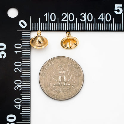 10pcs CZ Pave Gold Bead Caps, Real Gold plated Brass, Peg For Half Drilled Pearl Mounts, Peg Pearl Findings (GB-3942)