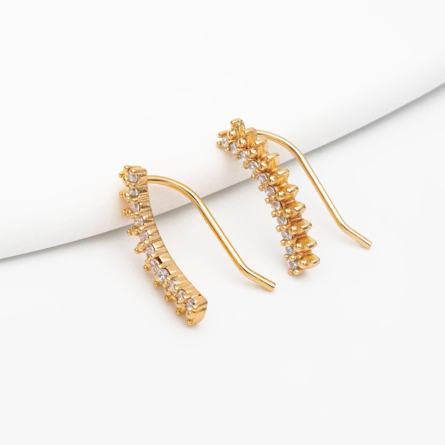 4pcs CZ Pave Gold Spike Ear Crawler Earrings 15x6mm, 18K Gold Plated Brass Ear Climber, Sparkly Earring (GB-3960)