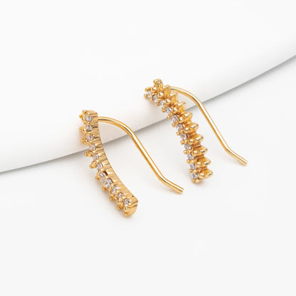 4pcs CZ Pave Gold Spike Ear Crawler Earrings 15x6mm, 18K Gold Plated Brass Ear Climber, Sparkly Earring (GB-3960)
