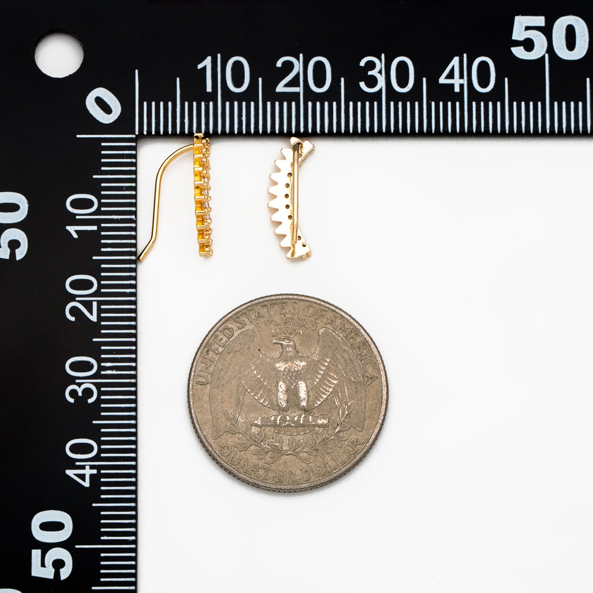 4pcs CZ Pave Gold Spike Ear Crawler Earrings 15x6mm, 18K Gold Plated Brass Ear Climber, Sparkly Earring (GB-3960)