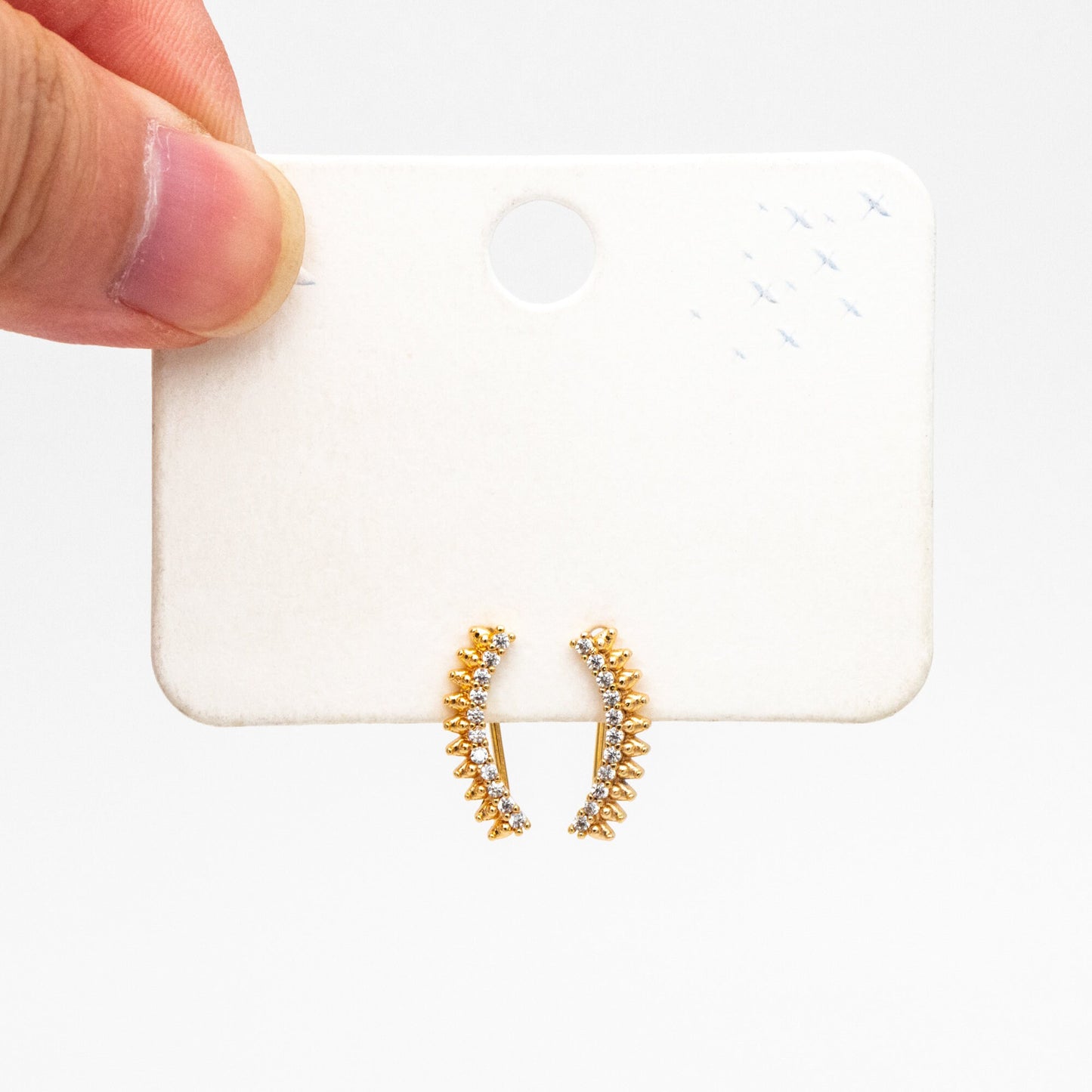 4pcs CZ Pave Gold Spike Ear Crawler Earrings 15x6mm, 18K Gold Plated Brass Ear Climber, Sparkly Earring (GB-3960)