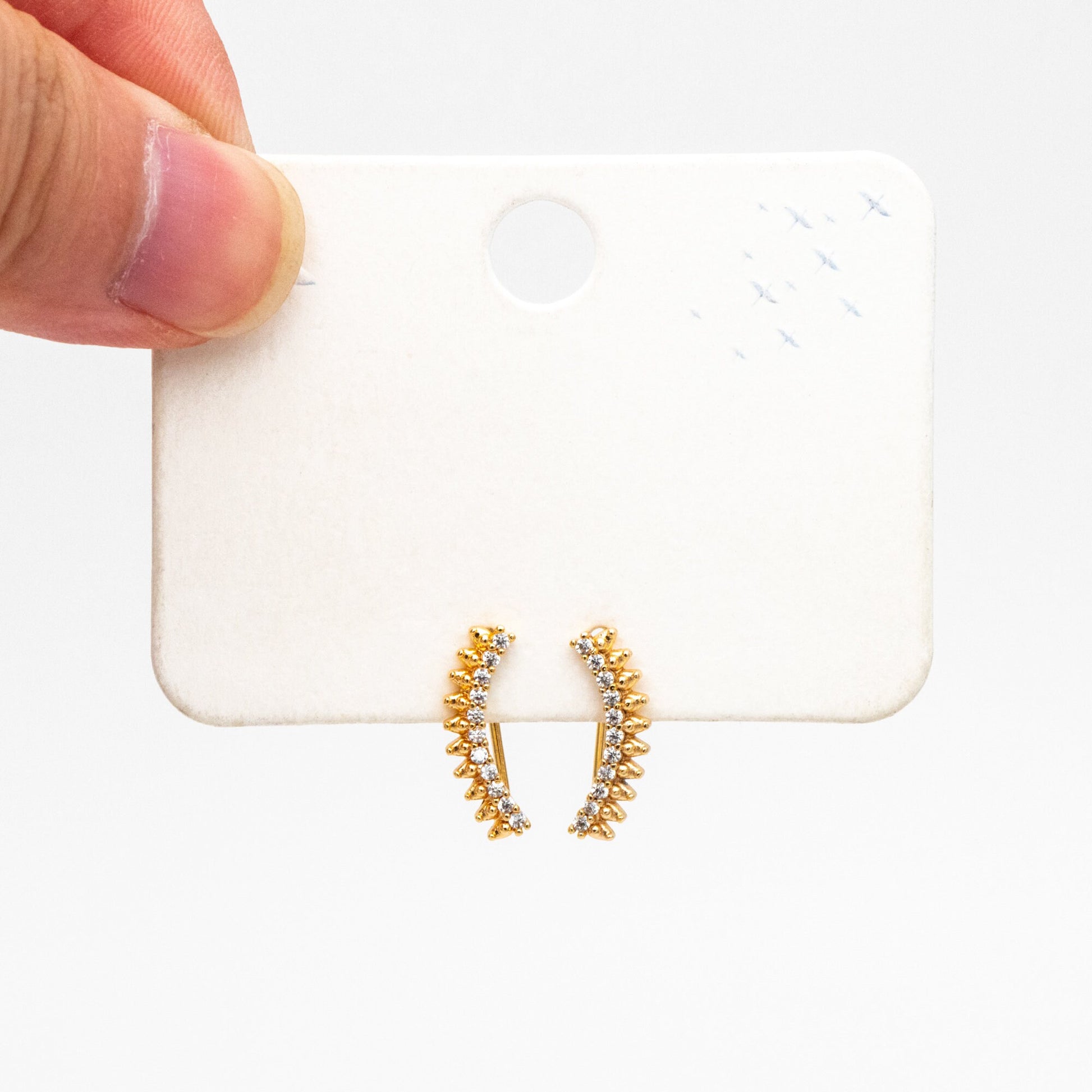 4pcs CZ Pave Gold Spike Ear Crawler Earrings 15x6mm, 18K Gold Plated Brass Ear Climber, Sparkly Earring (GB-3960)