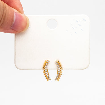 4pcs CZ Pave Gold Spike Ear Crawler Earrings 15x6mm, 18K Gold Plated Brass Ear Climber, Sparkly Earring (GB-3960)