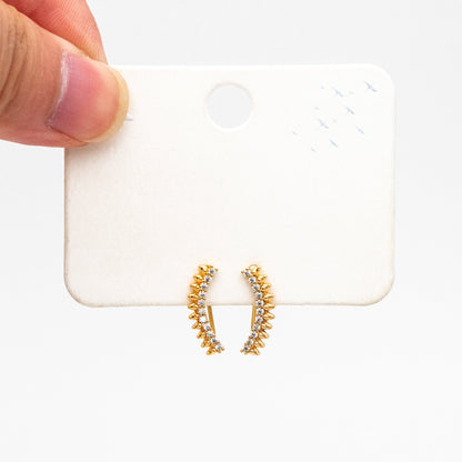4pcs CZ Pave Gold Spike Ear Crawler Earrings 15x6mm, 18K Gold Plated Brass Ear Climber, Sparkly Earring (GB-3960)