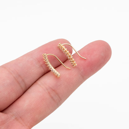 4pcs CZ Pave Gold Spike Ear Crawler Earrings 15x6mm, 18K Gold Plated Brass Ear Climber, Sparkly Earring (GB-3960)