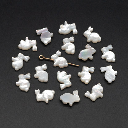 4pcs White Mother of Pearl Shell Rabbit beads, MOP Animal Charms (V1431)