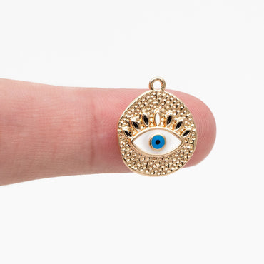 4pcs Gold Enamel Evil Eyes Charm, 18K Gold plated Brass, Round Evil Eyes Charm Pendants (GB-4085-J)