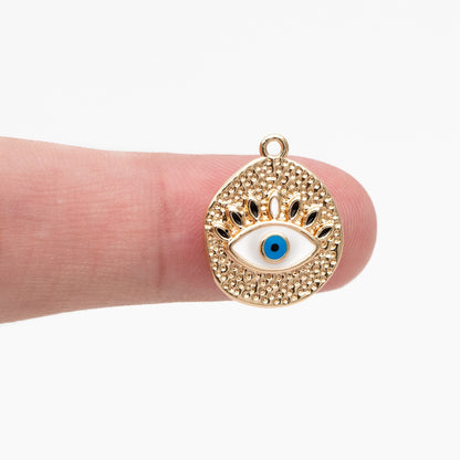 4pcs Gold Enamel Evil Eyes Charm, 18K Gold plated Brass, Round Evil Eyes Charm Pendants (GB-4085-J)