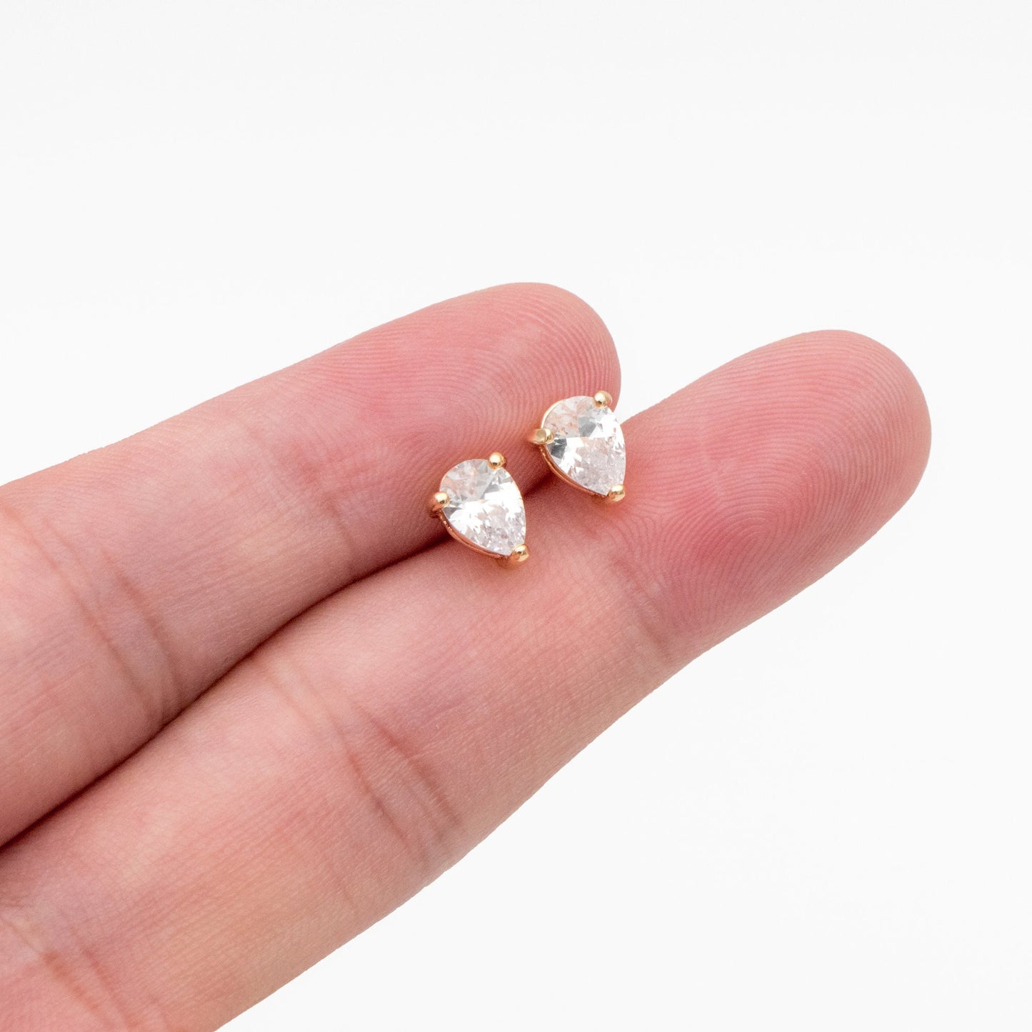 10pcs CZ Pave Teardrop Ear Posts, 18K Gold/ Rhodium Plated Brass, Water Drop Stud Earrings (GB-2618-B)