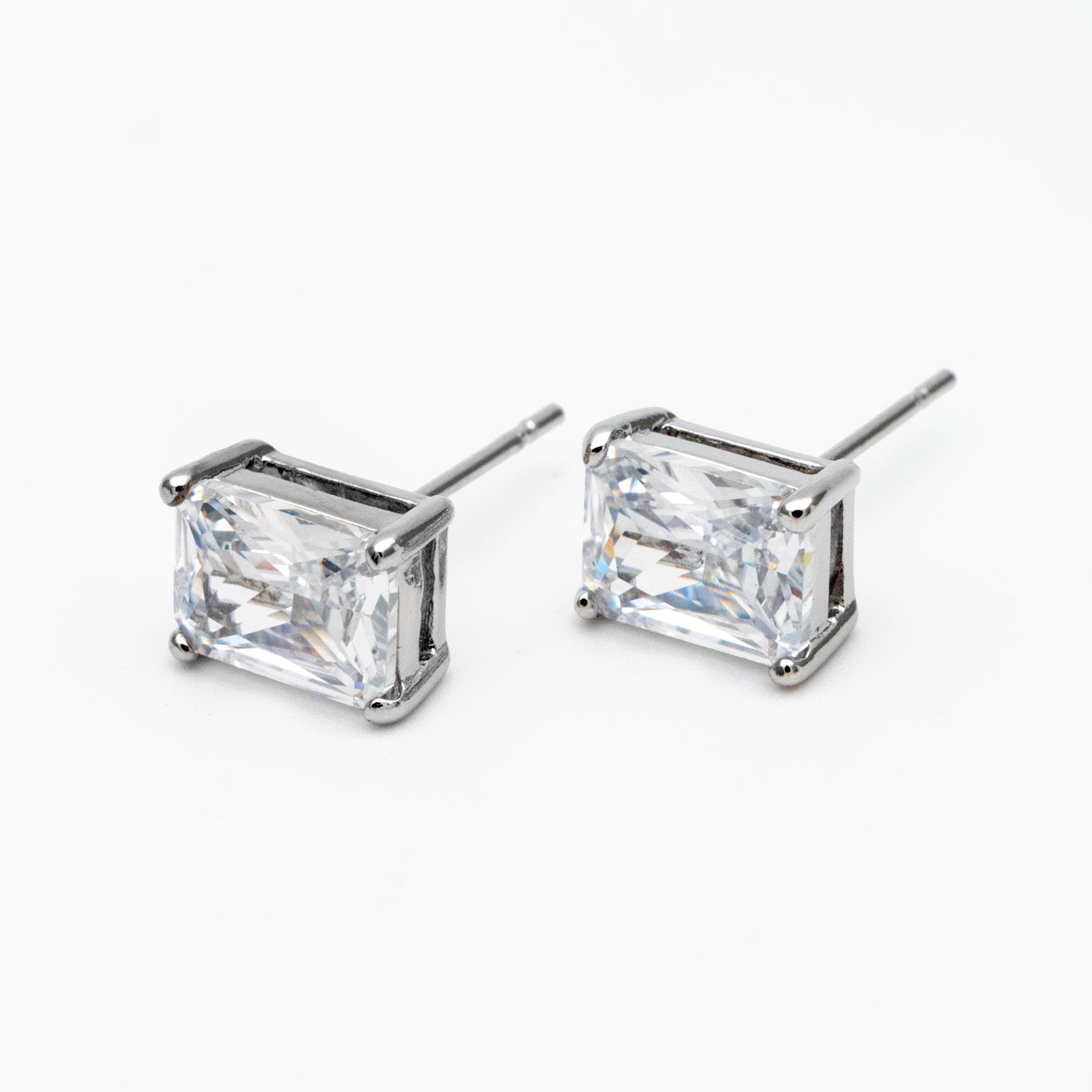 10pcs CZ Pave Rectangle Earring Studs, 18K Gold/ Rhodium plated Brass Ear Posts, Geometric Earring Findings (#GB-2618-C)