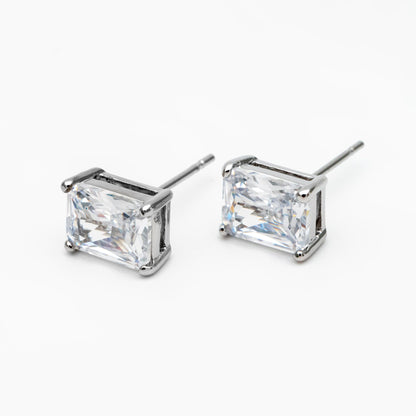 10pcs CZ Pave Rectangle Earring Studs, 18K Gold/ Rhodium plated Brass Ear Posts, Geometric Earring Findings (#GB-2618-C)