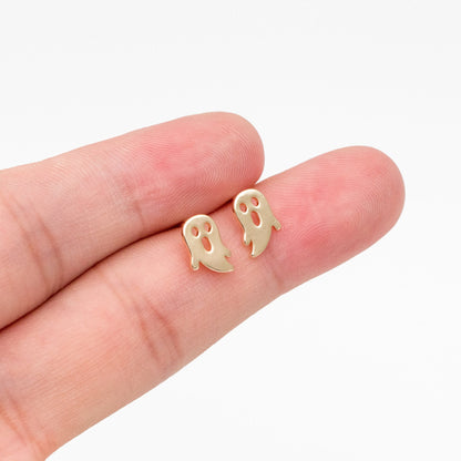 10pcs Gold Ghost Earrings 9x6mm, Gold Plated Brass Minimalist Stud Earrings (GB-3312-A)