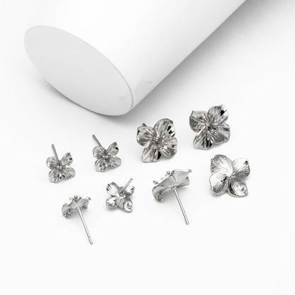 10pcs Gold/ Silver Flower Earring Post with Loop, 10mm/ 15mm, Floral Stud Earrings (GB-3155)