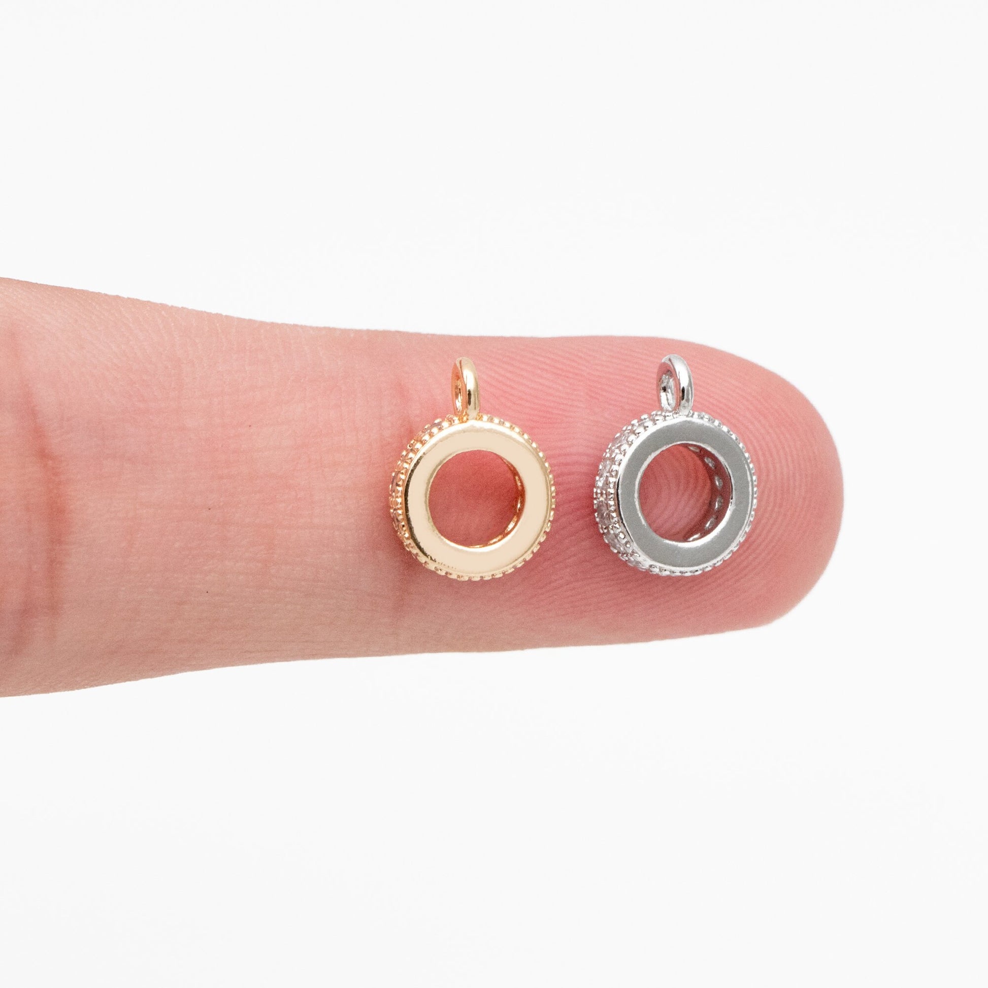 10pcs CZ Pave Gold/ Silver Bail Beads, Bail Charm Holder Spacer with Loop, Tube Bails, Cord Bails, Slider Bails, Spacer Ring (GB-1328-C)