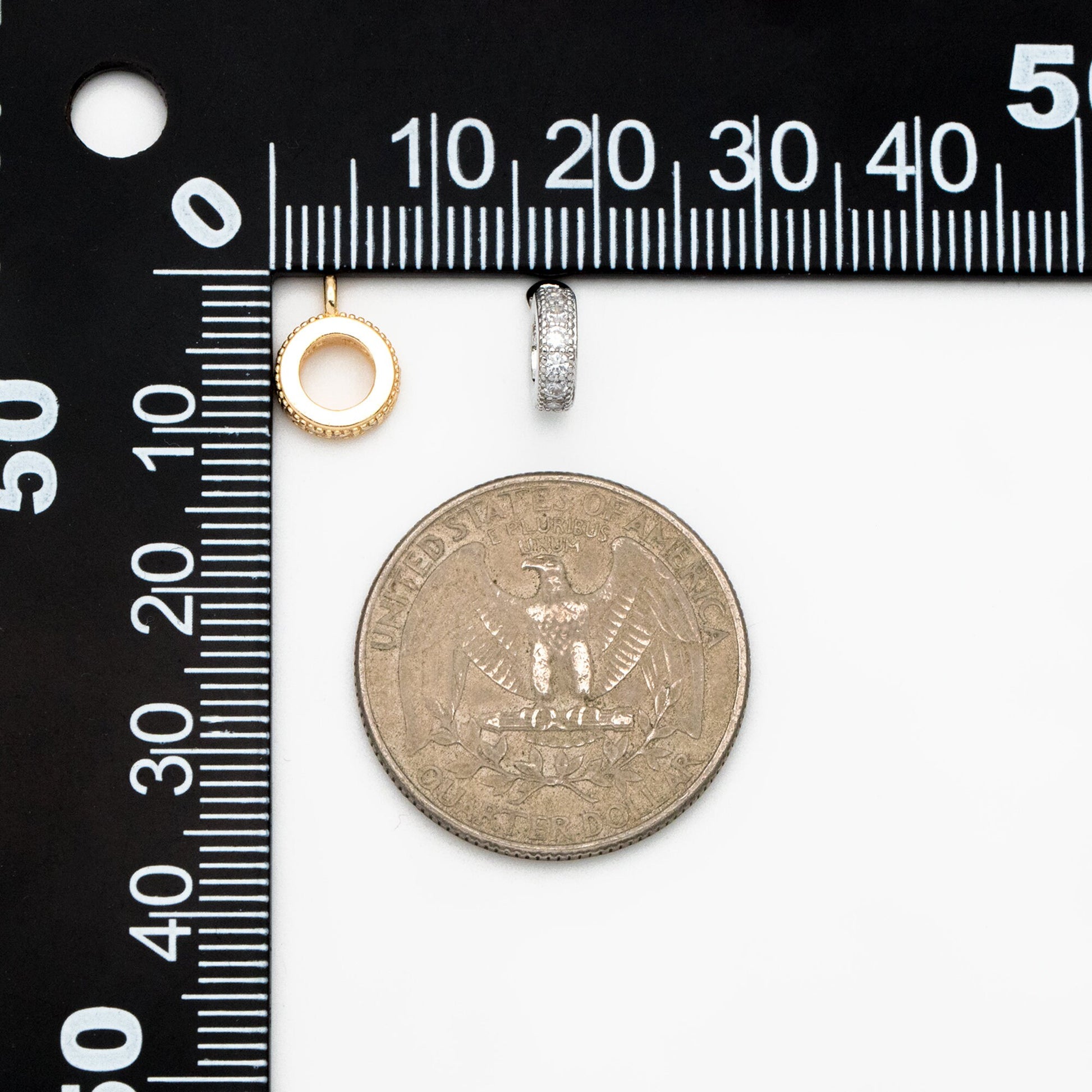 10pcs CZ Pave Gold/ Silver Bail Beads, Bail Charm Holder Spacer with Loop, Tube Bails, Cord Bails, Slider Bails, Spacer Ring (GB-1328-C)