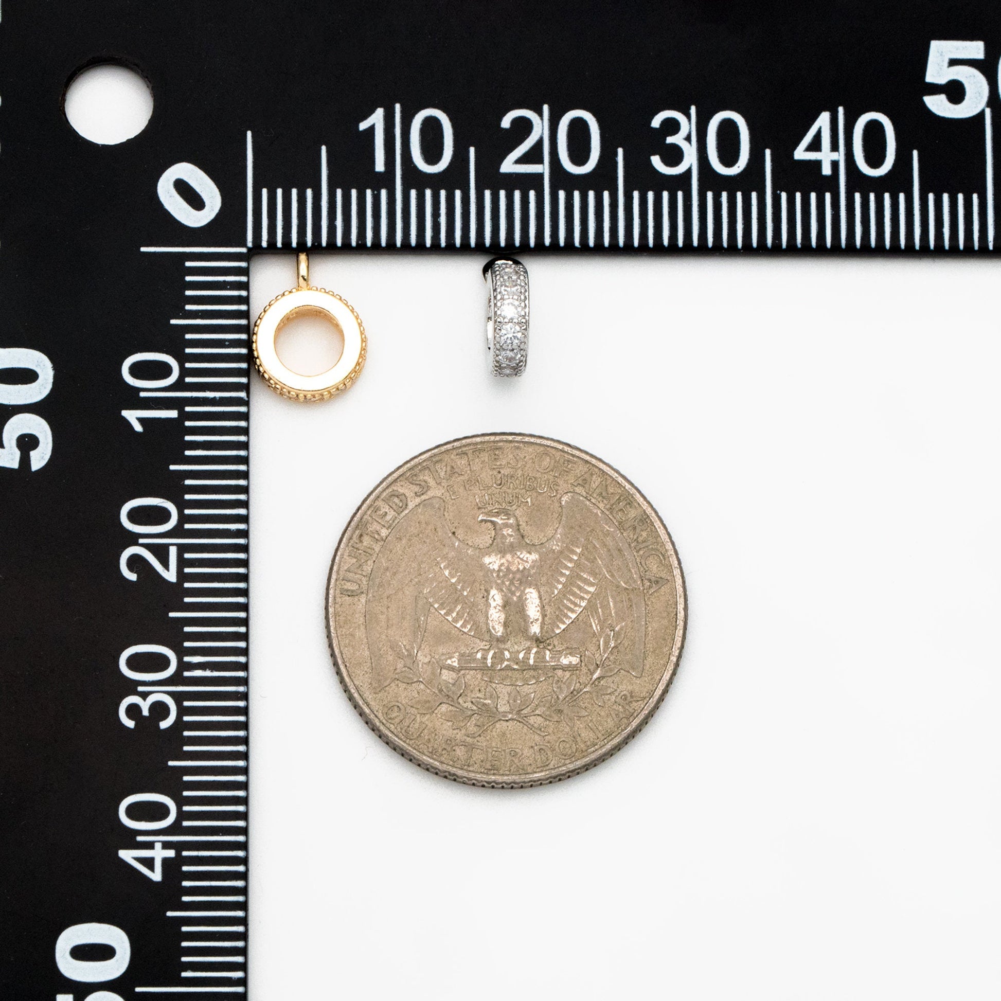 10pcs CZ Pave Gold/ Silver Bail Beads, Bail Charm Holder Spacer with Loop, Tube Bails, Cord Bails, Slider Bails, Spacer Ring (GB-1328-C)