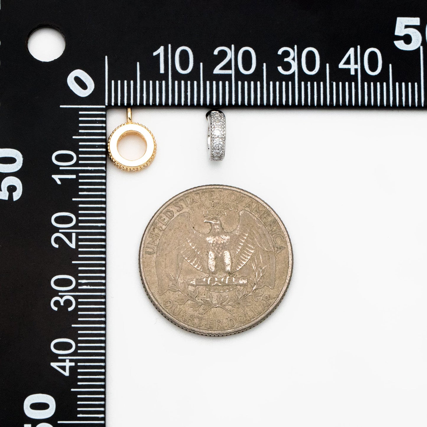 10pcs CZ Pave Gold/ Silver Bail Beads, Bail Charm Holder Spacer with Loop, Tube Bails, Cord Bails, Slider Bails, Spacer Ring (GB-1328-C)