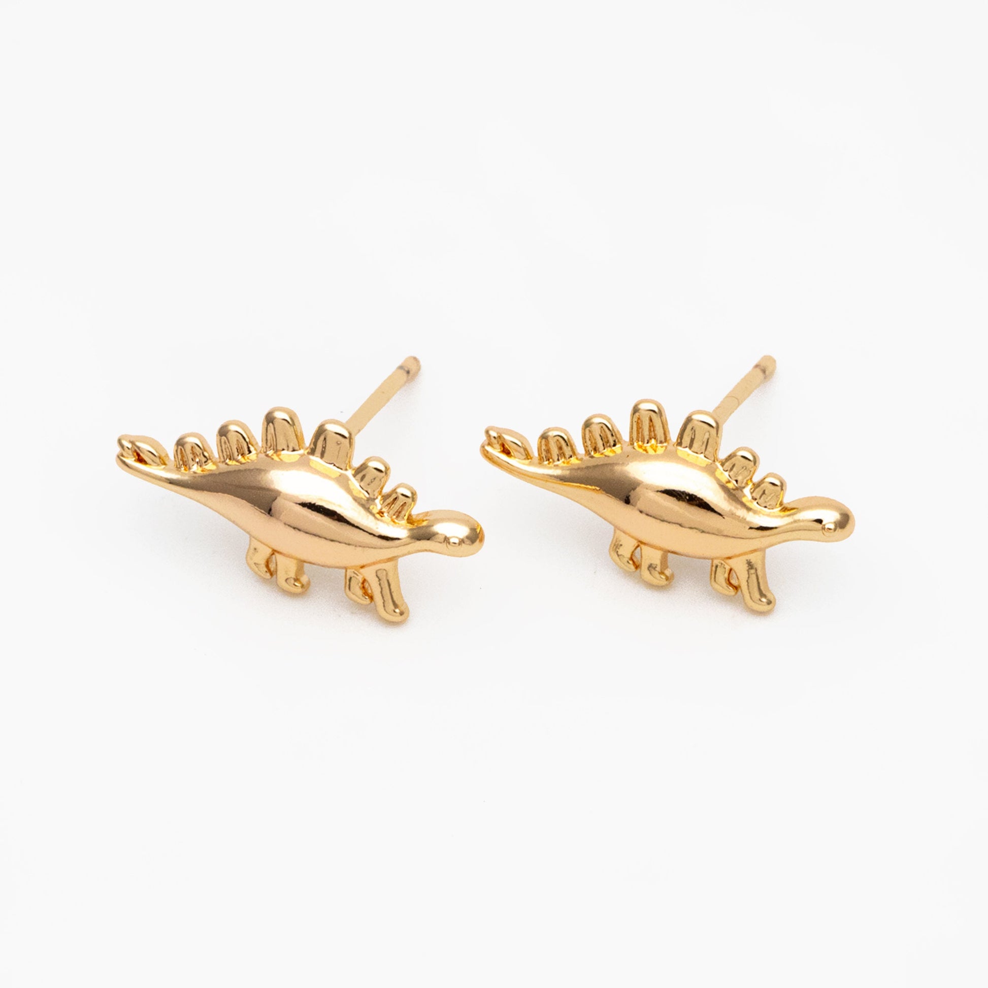 10pcs Gold Dinosaur Earrings 8x17mm, Gold Plated Brass, Cute Dinosaur Stud Earrings (GB-4028)