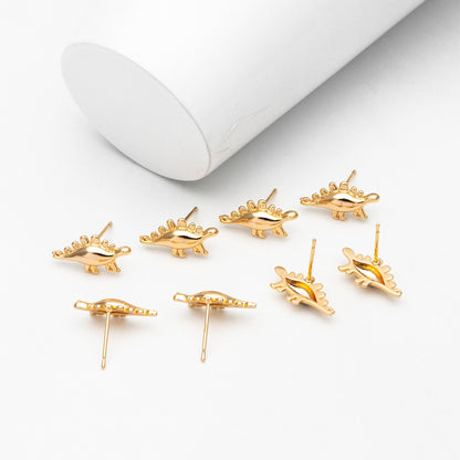 10pcs Gold Dinosaur Earrings 8x17mm, Gold Plated Brass, Cute Dinosaur Stud Earrings (GB-4028)