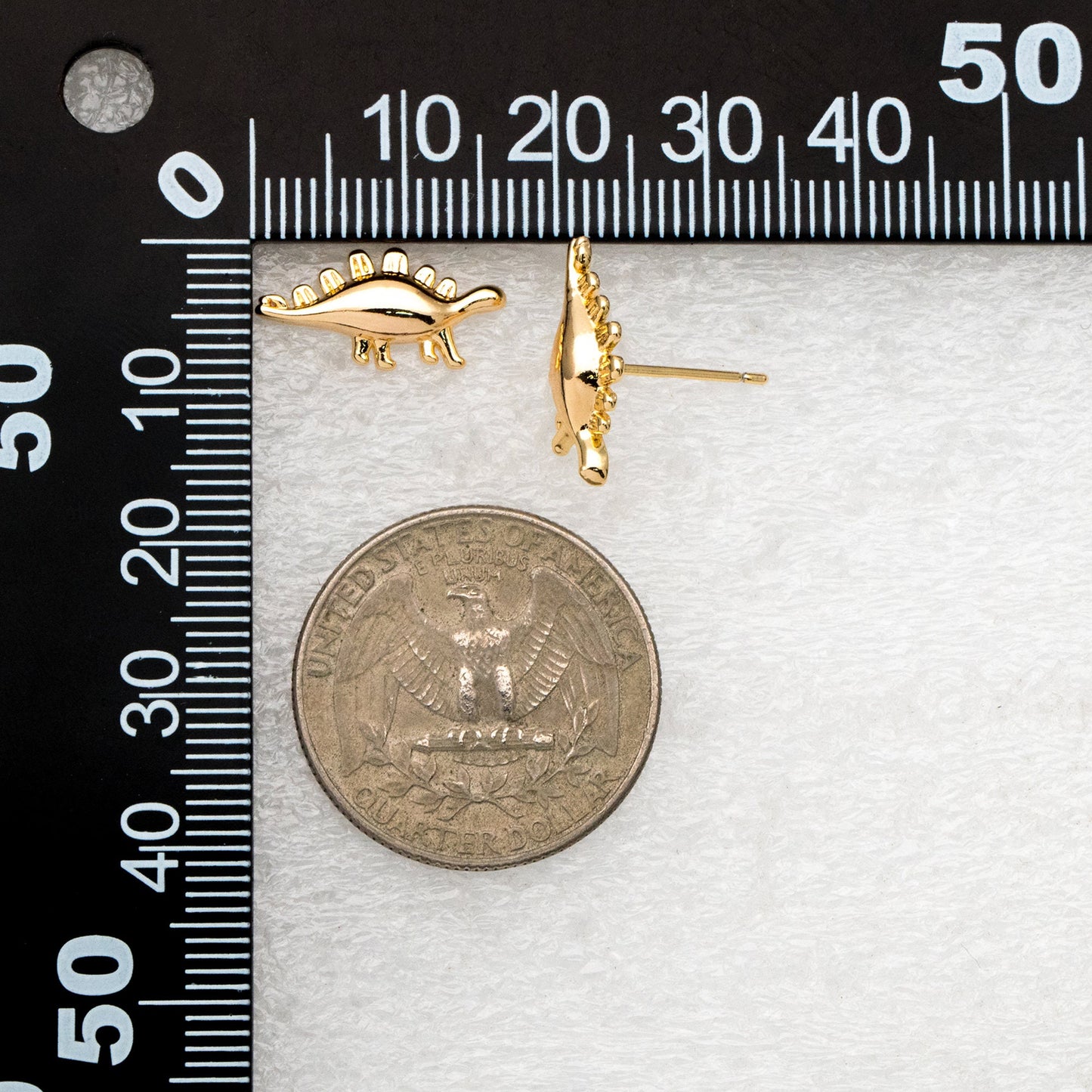 10pcs Gold Dinosaur Earrings 8x17mm, Gold Plated Brass, Cute Dinosaur Stud Earrings (GB-4028)