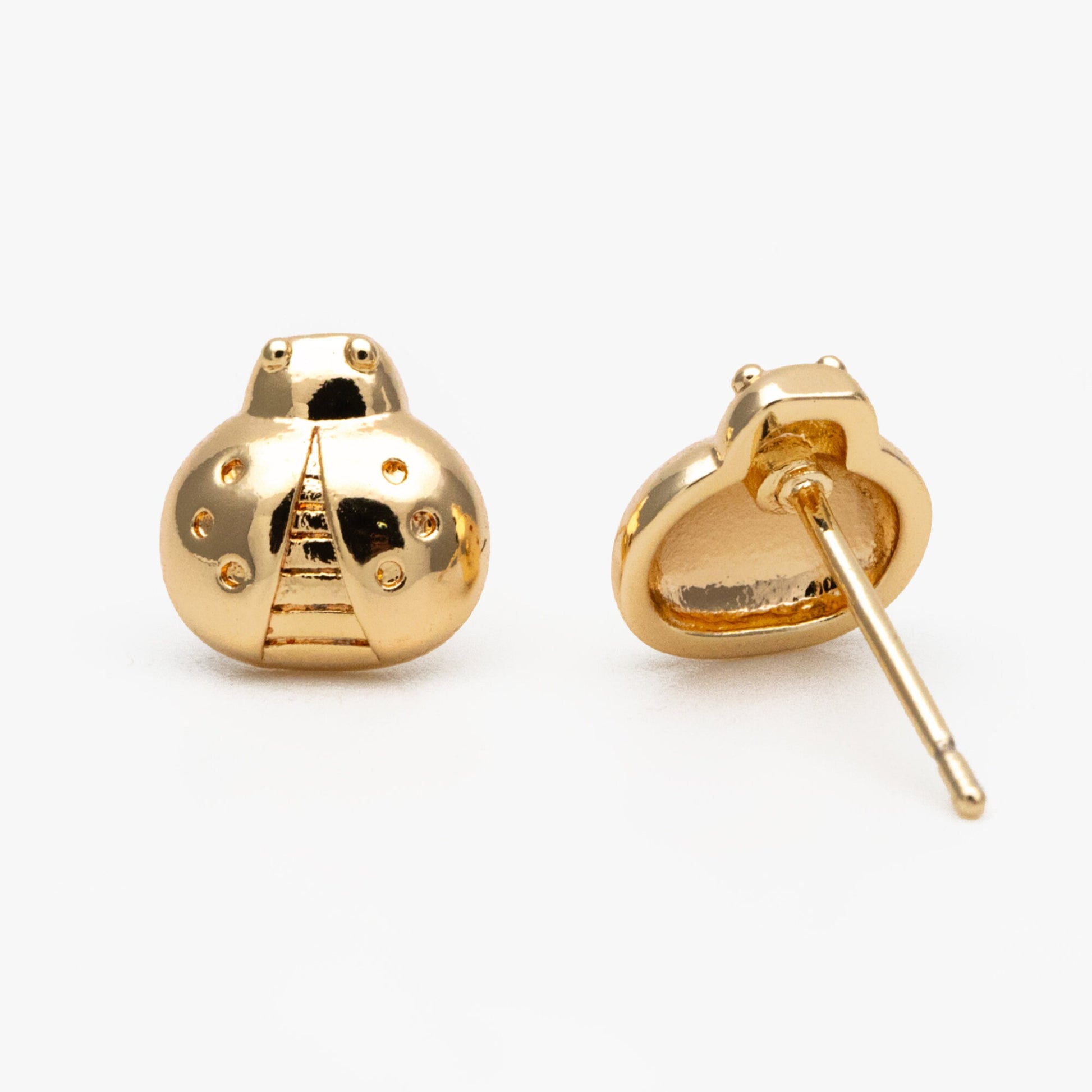 10pcs Gold Ladybug Earrings 8x8mm, Gold Plated Brass Cute Insect Stud Earrings (GB-4029)